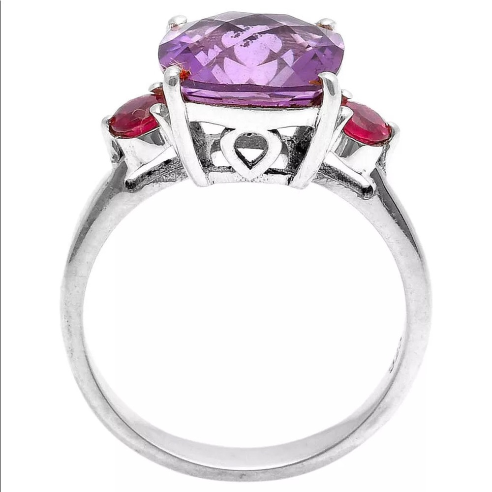 Cushion cut faceted Brazilian Amethyst silver rings 7.5 - Picture 2 of 4